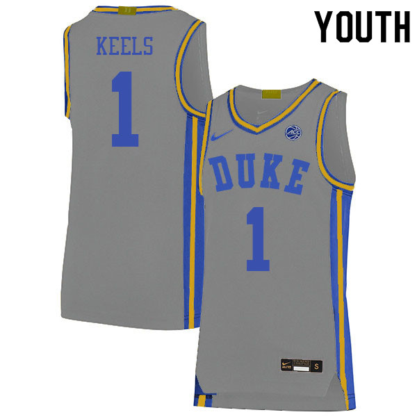 Youth #1 Trevor Keels Duke Blue Devils College Basketball Jerseys Sale-Gray